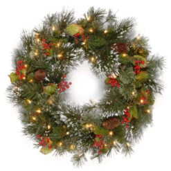 Christmas Central Pre-Lit Wintry Pine Artificial Christmas Wreath, 24-Inch, Clear Lights