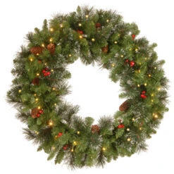 Christmas Central Pre-Lit Crestwood Spruce Artificial Christmas Wreath - 30-Inch, Clear Lights