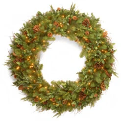 Christmas Central 48” Pre-Lit Decorative Collection Juniper Mix Pine Artificial Christmas Wreath - Warm White LED Lights
