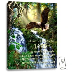 Christmas Central 24" X 18" Green And Brown Eagle's Flight Scripture Backlit LED Wall Art With Remote Control