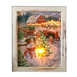Christmas Central 10" White And Brown LED Lighted Christmas Tree Farm Rectangular Shadow Box Decoration