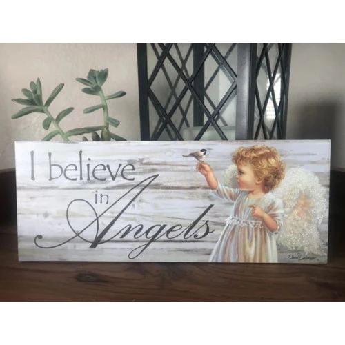 Christmas Central White And Gray Angel Printed Rectangular Wall Sign With Rope Hanger 4" X 10" 4 Christmas Central White And Gray Angel Printed Rectangular Wall Sign With Rope Hanger 4" X 10" - Image 2