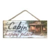 Christmas Central Gray And Brown Cabin Happy Place Rectangular Wall Sign With Rope Hanger 4" X 10"