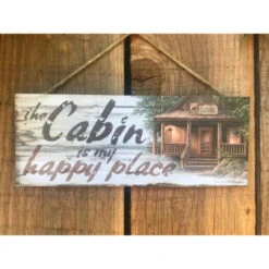 Christmas Central Gray And Brown Cabin Happy Place Rectangular Wall Sign With Rope Hanger 4" X 10" -Christmas Central dglow a1010 3 57387.1587644278