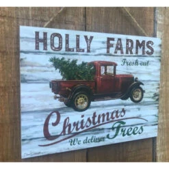 Christmas Central Cream White And Red Holly Farms Rectangular Sign With Rope Hanger 7" X 10" -Christmas Central dglow a1011 3 02060.1587645048