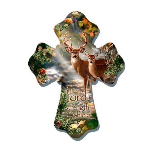 Christmas Central 8" Brown And Green Biblical Quoted Deer Wall Cross 3 Christmas Central 8" Brown And Green Biblical Quoted Deer Wall Cross