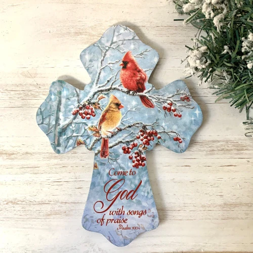 Christmas Central 8" Blue And Red Winter Cardinal Birds Biblical Quoted Wall Cross 4 Christmas Central 8" Blue And Red Winter Cardinal Birds Biblical Quoted Wall Cross - Image 2