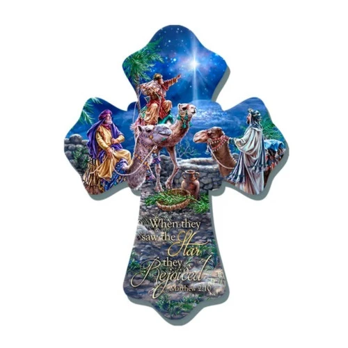 Christmas Central 8" Brown And Green Wise Men Biblical Quoted Wall Cross 3 Christmas Central 8" Brown And Green Wise Men Biblical Quoted Wall Cross