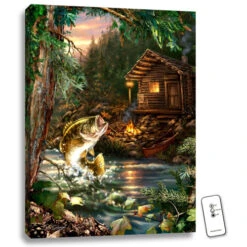 Christmas Central 24" X 18" Brown And Green Gone Fishin Backlit LED Wall Art With Remote Control