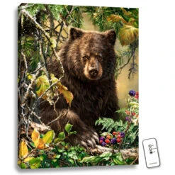 Christmas Central 24" X 18" Green And Black Bear Woods Backlit LED Wall Art With Remote Control