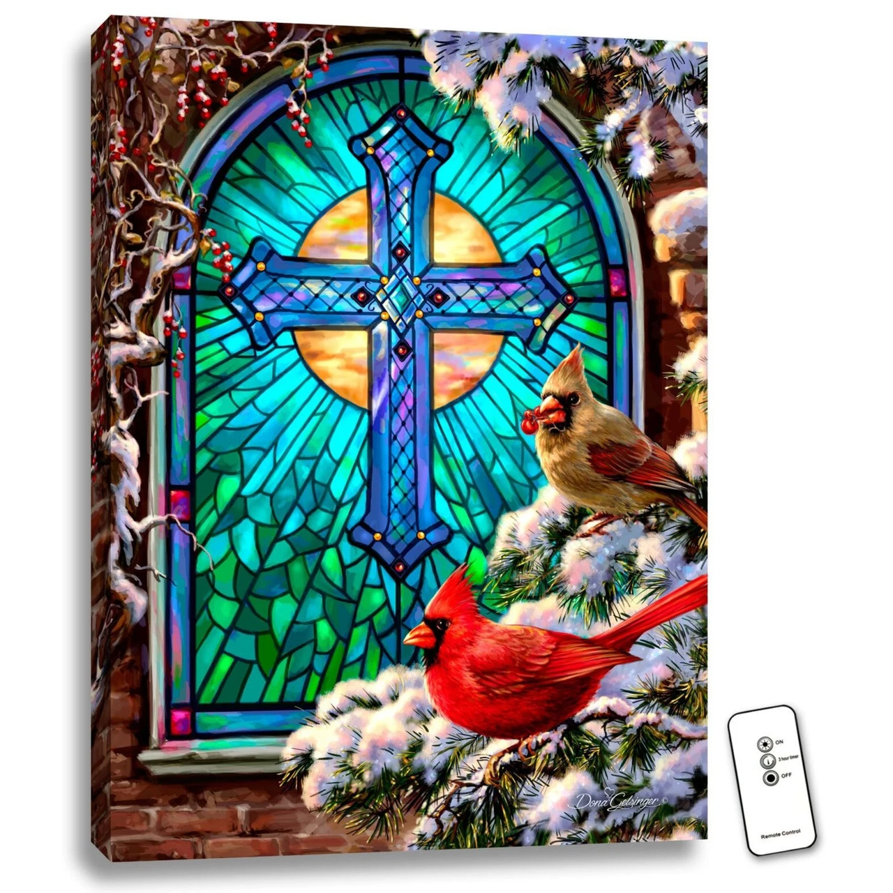 Christmas Central 24" X 18" Blue And Brown Cardinals Stained Glass Backlit LED Wall Art With Remote Control 3 Christmas Central 24" X 18" Blue And Brown Cardinals Stained Glass Backlit LED Wall Art With Remote Control