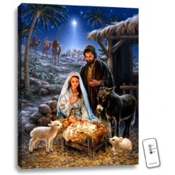 Christmas Central 24" X 18" Blue And Black Savior's Birth Back-lit Wall Art With Remote Control