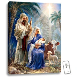 Christmas Central 24" X 18" Blue And White Holy Night Back-lit Wall Art With Remote Control