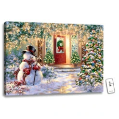 Christmas Central 18" X 24" White And Green Christmas Snowman Home Back-lit Wall Art With Remote Control