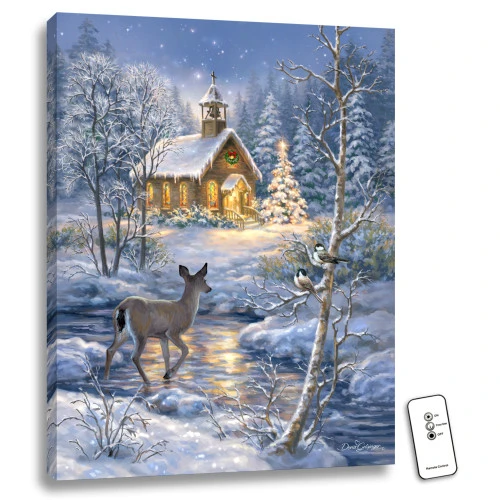 Christmas Central 24" X 18" Blue And White Chapel In The Snow Back-lit Wall Art With Remote Control 3 Christmas Central 24" X 18" Blue And White Chapel In The Snow Back-lit Wall Art With Remote Control