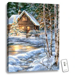Christmas Central 24" X 18" White And Brown Christmas At The Cabin Back-lit Wall Art With Remote Control -Christmas Central dglow glow1806 1 55022.1664380274