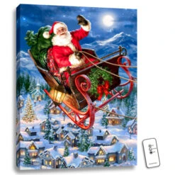 Christmas Central 24" X 18" Blue And Red Christmas Santa Claus Back-lit Wall Art With Remote Control