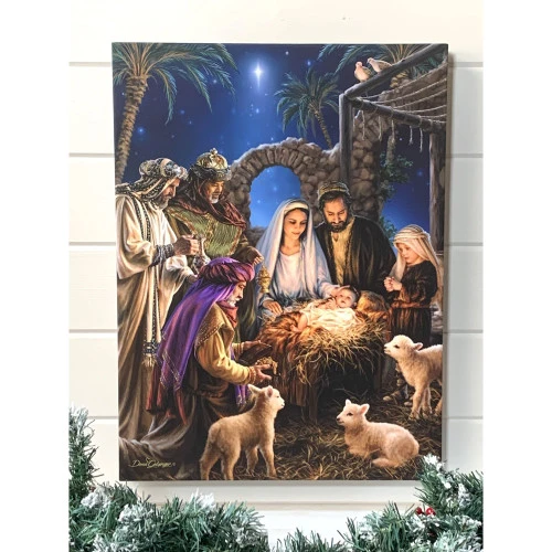 Christmas Central 24" X 18" Blue And Brown Jesus In The Manger Back-Lit Wall Art With Remote Control 4 Christmas Central 24" X 18" Blue And Brown Jesus In The Manger Back-Lit Wall Art With Remote Control - Image 2