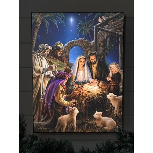 Christmas Central 24" X 18" Blue And Brown Jesus In The Manger Back-Lit Wall Art With Remote Control 5 Christmas Central 24" X 18" Blue And Brown Jesus In The Manger Back-Lit Wall Art With Remote Control - Image 3