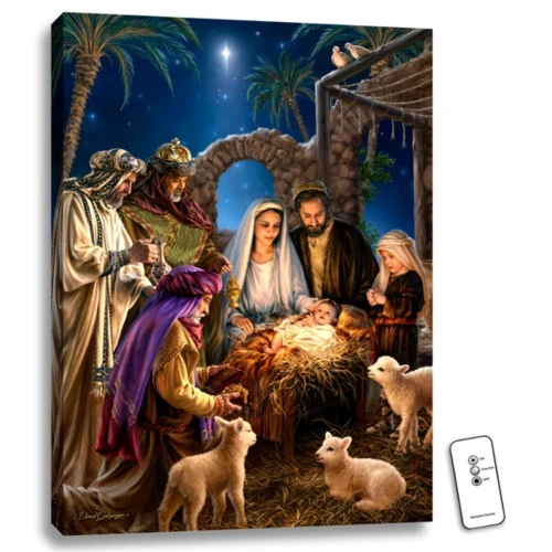 Christmas Central 24" X 18" Blue And Brown Jesus In The Manger Back-Lit Wall Art With Remote Control 3 Christmas Central 24" X 18" Blue And Brown Jesus In The Manger Back-Lit Wall Art With Remote Control