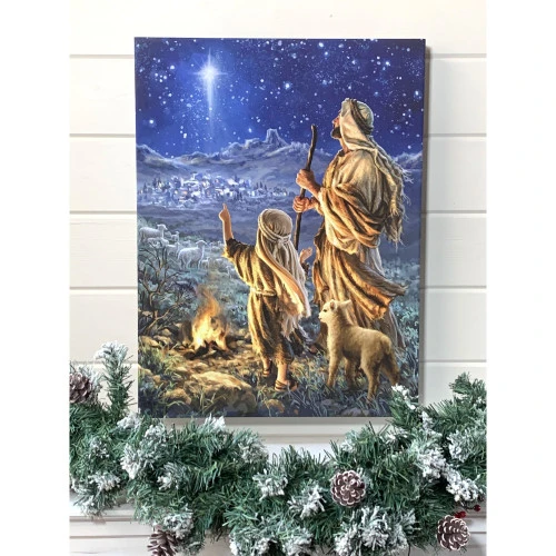 Christmas Central 24" X 18" Blue And Beige Shepherds Keeping Watch Backlit Wall Art With Remote Control 4 Christmas Central 24" X 18" Blue And Beige Shepherds Keeping Watch Backlit Wall Art With Remote Control - Image 2