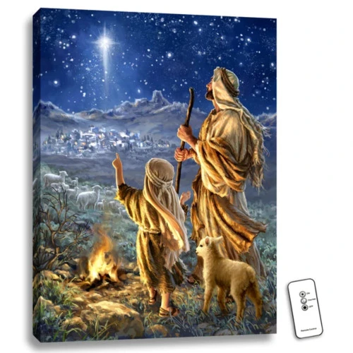 Christmas Central 24" X 18" Blue And Beige Shepherds Keeping Watch Backlit Wall Art With Remote Control 3 Christmas Central 24" X 18" Blue And Beige Shepherds Keeping Watch Backlit Wall Art With Remote Control
