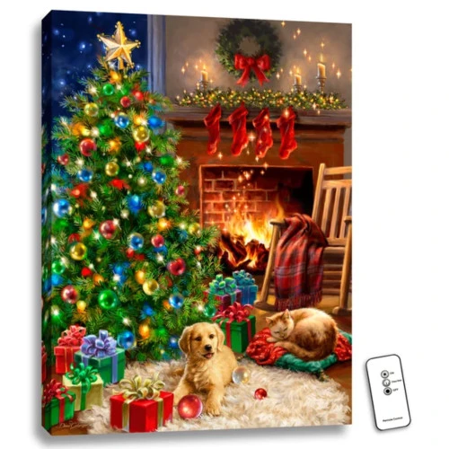Christmas Central 24" X 18" Green And Brown Cozy Christmas Back-Lit Wall Art With Remote Control 3 Christmas Central 24" X 18" Green And Brown Cozy Christmas Back-Lit Wall Art With Remote Control