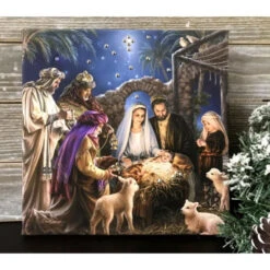 Christmas Central 10" Blue And Ivory The Nativity Embellished Pizazz Wall Art
