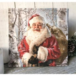 Christmas Central 10" X 10" Red And Brown Birch Forest Santa Embellished Pizazz Wall Art