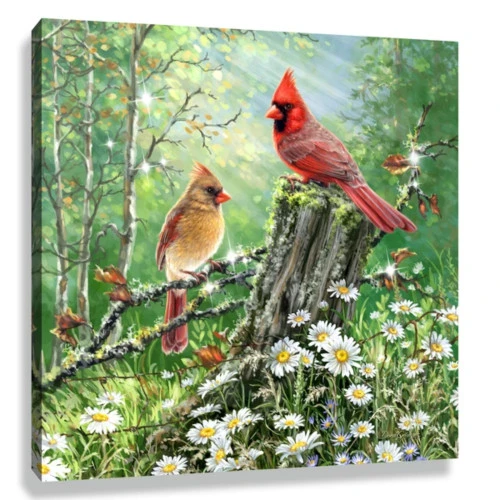 Christmas Central 10" X 10" Green And Brown Cardinals In The Meadow Embellished Pizazz Wall Art 4 Christmas Central 10" X 10" Green And Brown Cardinals In The Meadow Embellished Pizazz Wall Art - Image 2