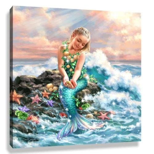 Christmas Central Blue And White Mermaid Princess With Swarovski Crystals Square Pizazz Wall Art Decor 10" X 10" 4 Christmas Central Blue And White Mermaid Princess With Swarovski Crystals Square Pizazz Wall Art Decor 10" X 10" - Image 2