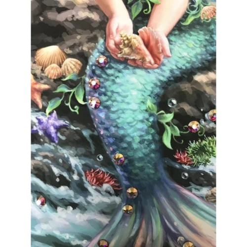 Christmas Central Blue And White Mermaid Princess With Swarovski Crystals Square Pizazz Wall Art Decor 10" X 10" 6 Christmas Central Blue And White Mermaid Princess With Swarovski Crystals Square Pizazz Wall Art Decor 10" X 10" - Image 4