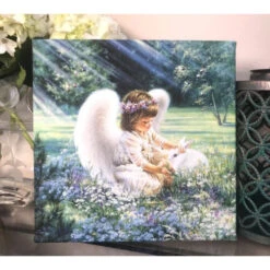 Christmas Central White And Purple Angel With Swarovski Crystals Square Pizazz Wall Art Decor 10" X 10"