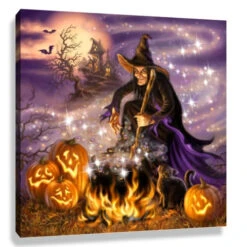 Christmas Central Purple And Black All Hallow's Eve Pizazz Print Framed Halloween Wall Decor 10" X 10"