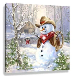 Christmas Central White And Brown Cowboy Frosty Pizazz Print Framed Christmas Wall Decor 10" X 10"