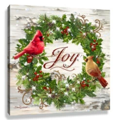 Christmas Central Green And Red Winter Wreath Pizazz Print Framed Wall Decor 10" X 10"