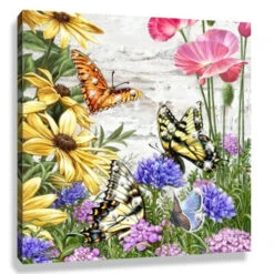 Christmas Central Yellow And Purple Butterfly Garden Pizazz Print Framed Wall Decor 10" X 10"