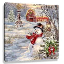 Christmas Central White And Red Winter Windmill Pizazz Print Framed Christmas Wall Decor 10" X 10"