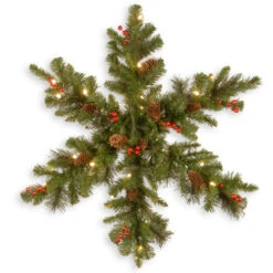 Christmas Central 32" Pre-Lit Spruce Snowflake Berries And Pine Cones Artificial Christmas Wreath - LED Lights