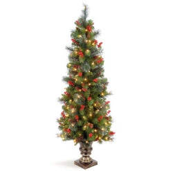Christmas Central 5' Pre-lit Potted Crestwood Spruce Medium Artificial Christmas Tree – Clear Lights