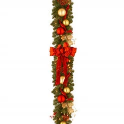 Christmas Central 9' X 12" Pre-Lit Evergreen With Bow Artificial Christmas Garland, Clear Lights