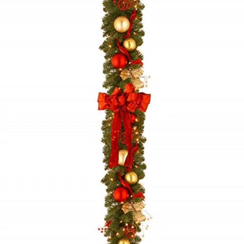 Christmas Central 9' X 12" Pre-Lit Evergreen With Bow Artificial Christmas Garland, Clear Lights 3 Christmas Central 9' X 12" Pre-Lit Evergreen With Bow Artificial Christmas Garland, Clear Lights