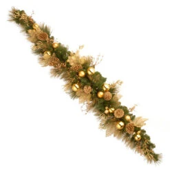 Christmas Central 36" Pre-lit Golden Colored And Green Artificial Christmas Teardrop Swag - Clear Lights