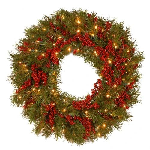 Christmas Central 24" Pre-Lit B/O LED Valley Pine Artificial Christmas Wreath – Warm White Lights 3 Christmas Central 24" Pre-Lit B/O LED Valley Pine Artificial Christmas Wreath – Warm White Lights