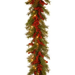 Christmas Central 9' X 14" Pre-Lit B/O LED Valley Pine Artificial Christmas Garland – Warm White Lights