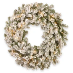 Christmas Central Pre-Lit Snowy Sheffield Spruce Artificial Christmas Wreath, 30-Inch, LED Lights