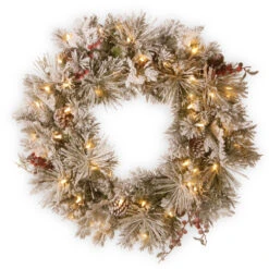 Christmas Central Pre-Lit Snowy Bedford Pine Artificial Christmas Wreath, 30-Inch, LED Lights