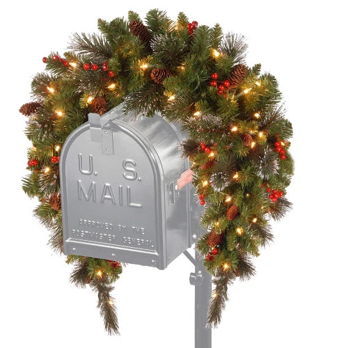 Christmas Central 36" Pre-lit Crestwood Spruce Mailbox Cover With Silver Bristle, Warm White LED Lights 3 Christmas Central 36" Pre-lit Crestwood Spruce Mailbox Cover With Silver Bristle, Warm White LED Lights