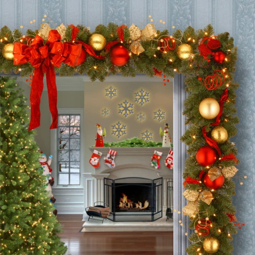 Christmas Central 9' X 12" Pre-Lit Evergreen With Bow Artificial Christmas Garland, Clear Lights 4 Christmas Central 9' X 12" Pre-Lit Evergreen With Bow Artificial Christmas Garland, Clear Lights - Image 2