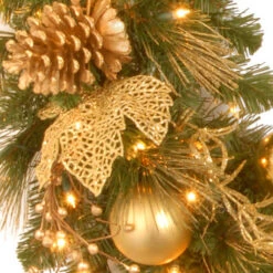 Christmas Central 36" Pre-lit Golden Colored And Green Artificial Christmas Teardrop Swag - Clear Lights -Christmas Central dnat dc13 109l 6s 3 81522.1633194391